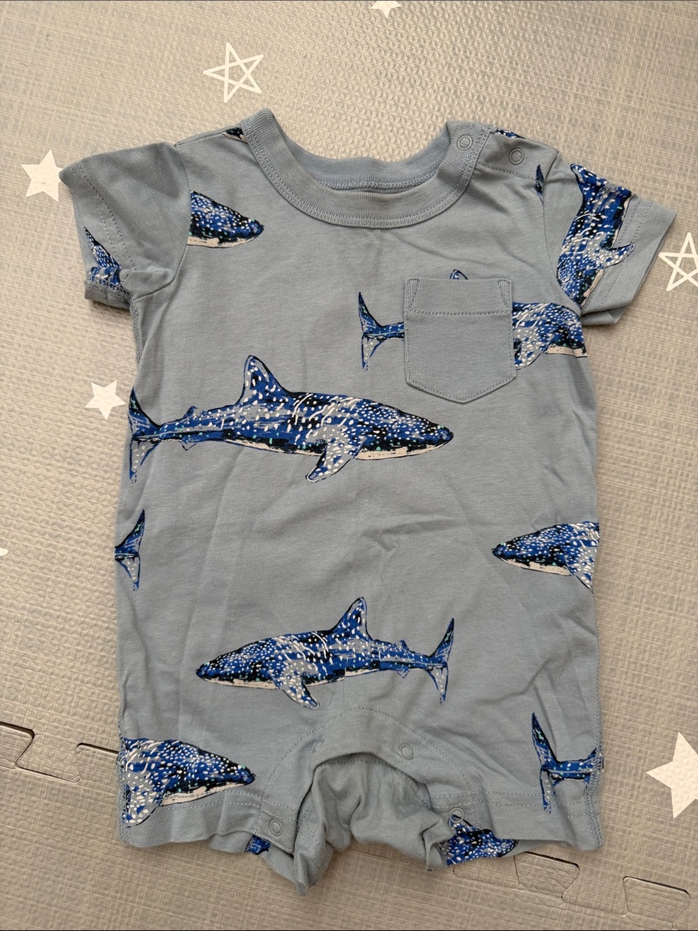 Tea Collection - Cotton Whale Shark Romper, 6-9 months